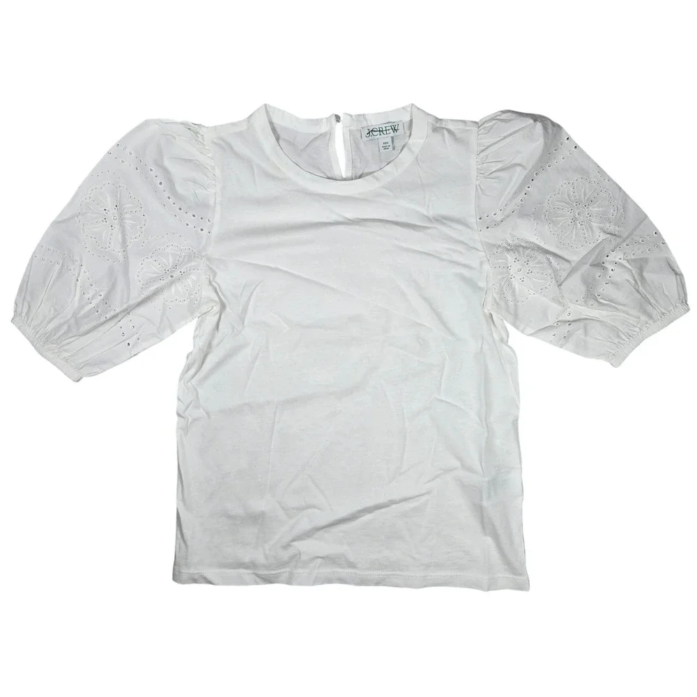 J. Crew Broken-in jersey puff-sleeve eyelet‎ top XXS
